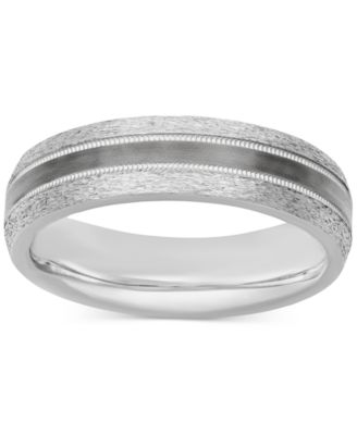 Men's Bark & Brushed Finish Wedding Band in Sterling Silver & Black Rhodium-Plate