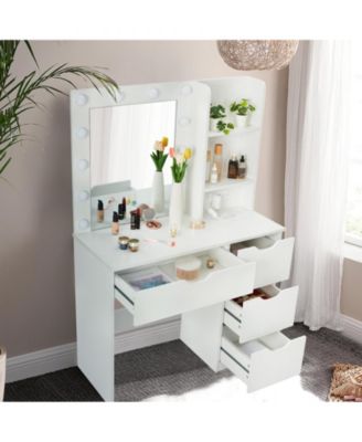 Makeup Vanity with Drawers, Vanity Desk with Mirror and Lights in 3 Colors