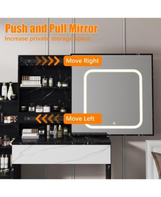 Vanity Desk with Sliding Mirror and Lights