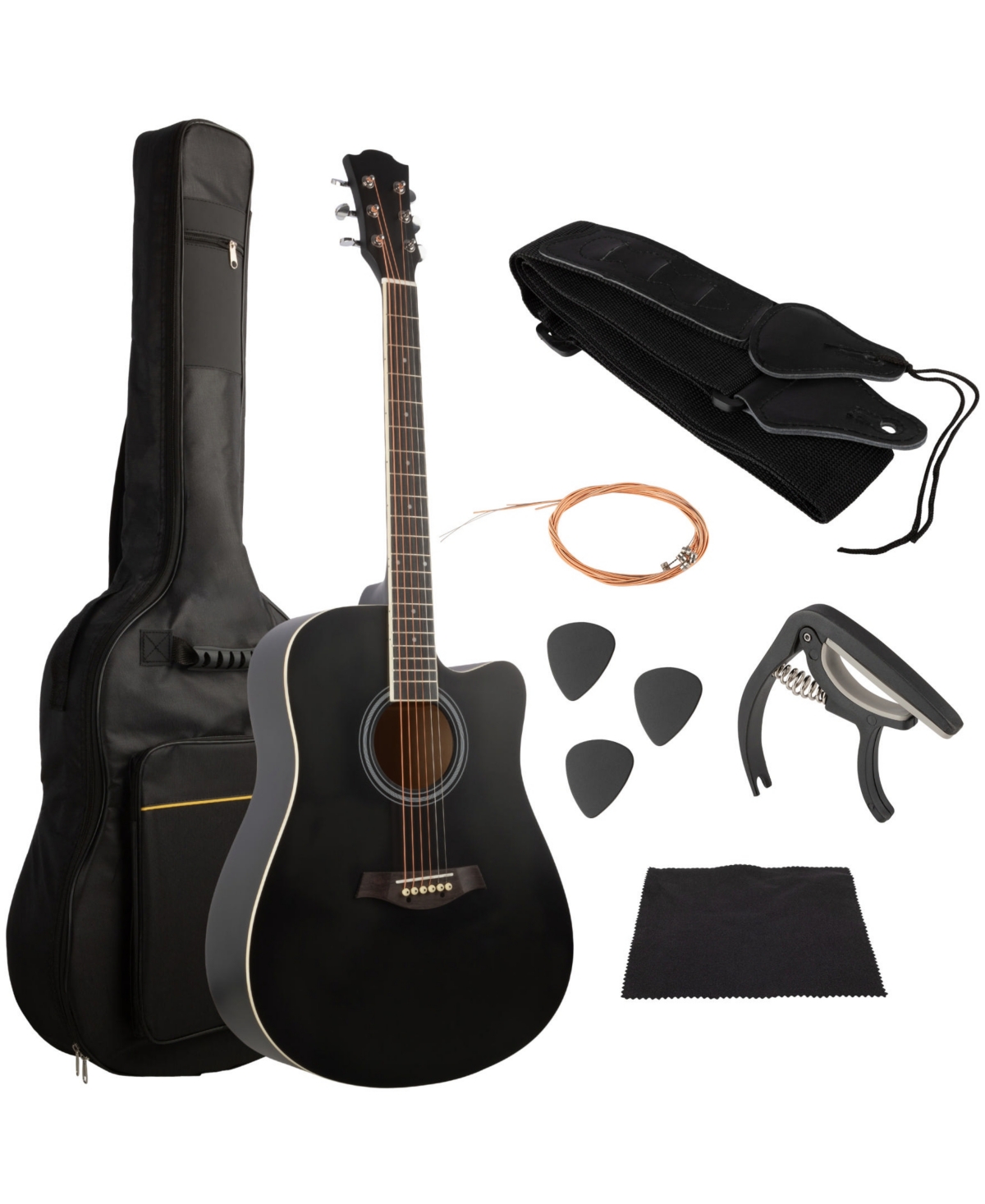 Trademark Global Hey Play 41" Acoustic Guitar Kit With Case In Black