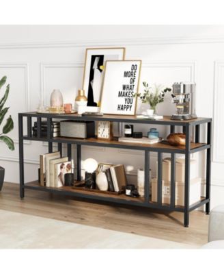 65" TV Stand for TV up to 75 Inches, Entertainment Center with Open Storage Shelves, TV Media Console Table with Quadruple-Tube Support for Living Room, Bedroom