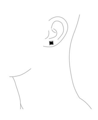 Classic Black Cubic Zirconia Stud Earrings Square Sterling Silver
