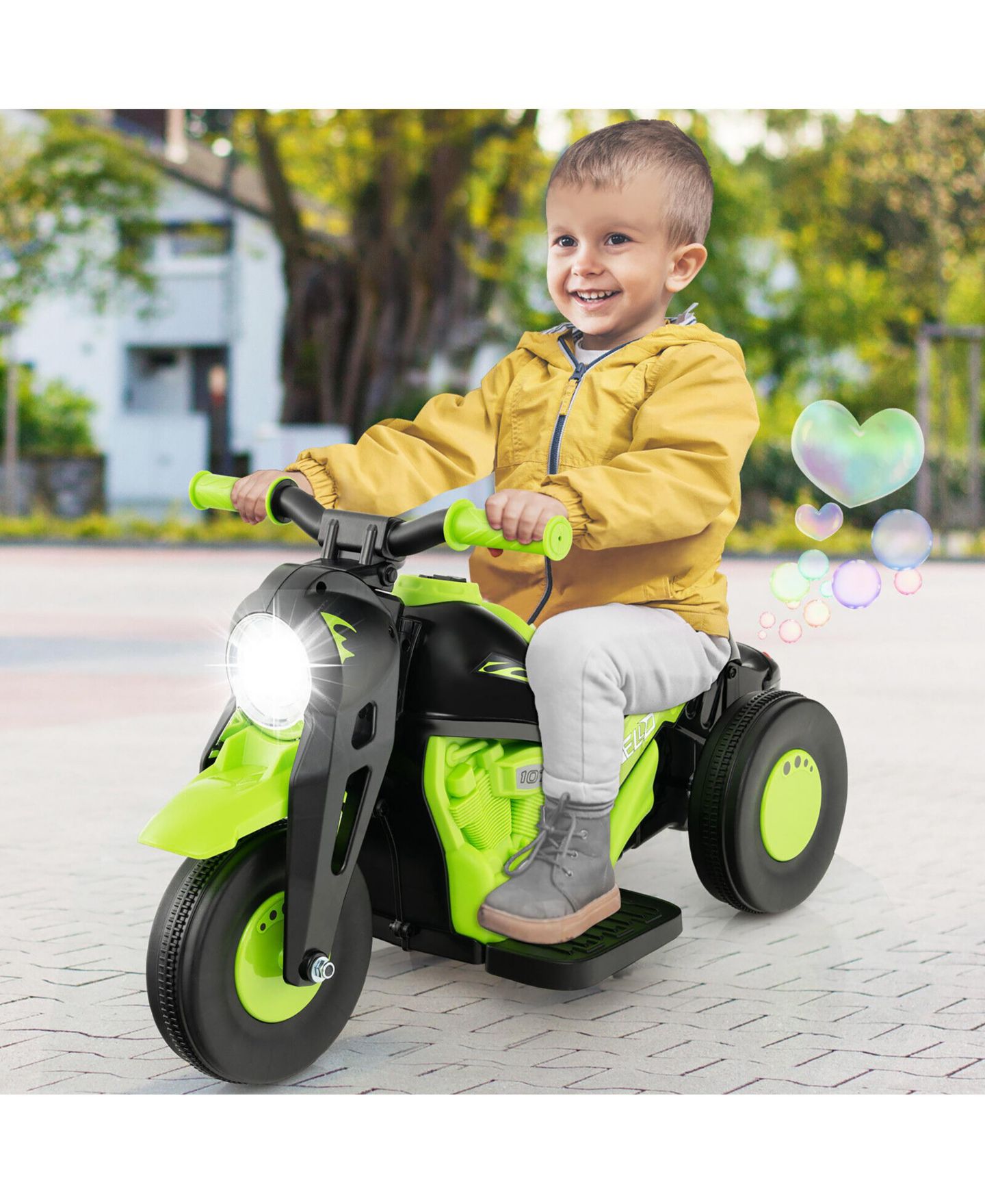 Детская игрушка Gymax 6V Kids Bubble Car Electric Ride-On Motorcycle with LED Headlight & Music, 66 lbs Capacity, Ages 3-7, цвет: Зелёный — фото 3