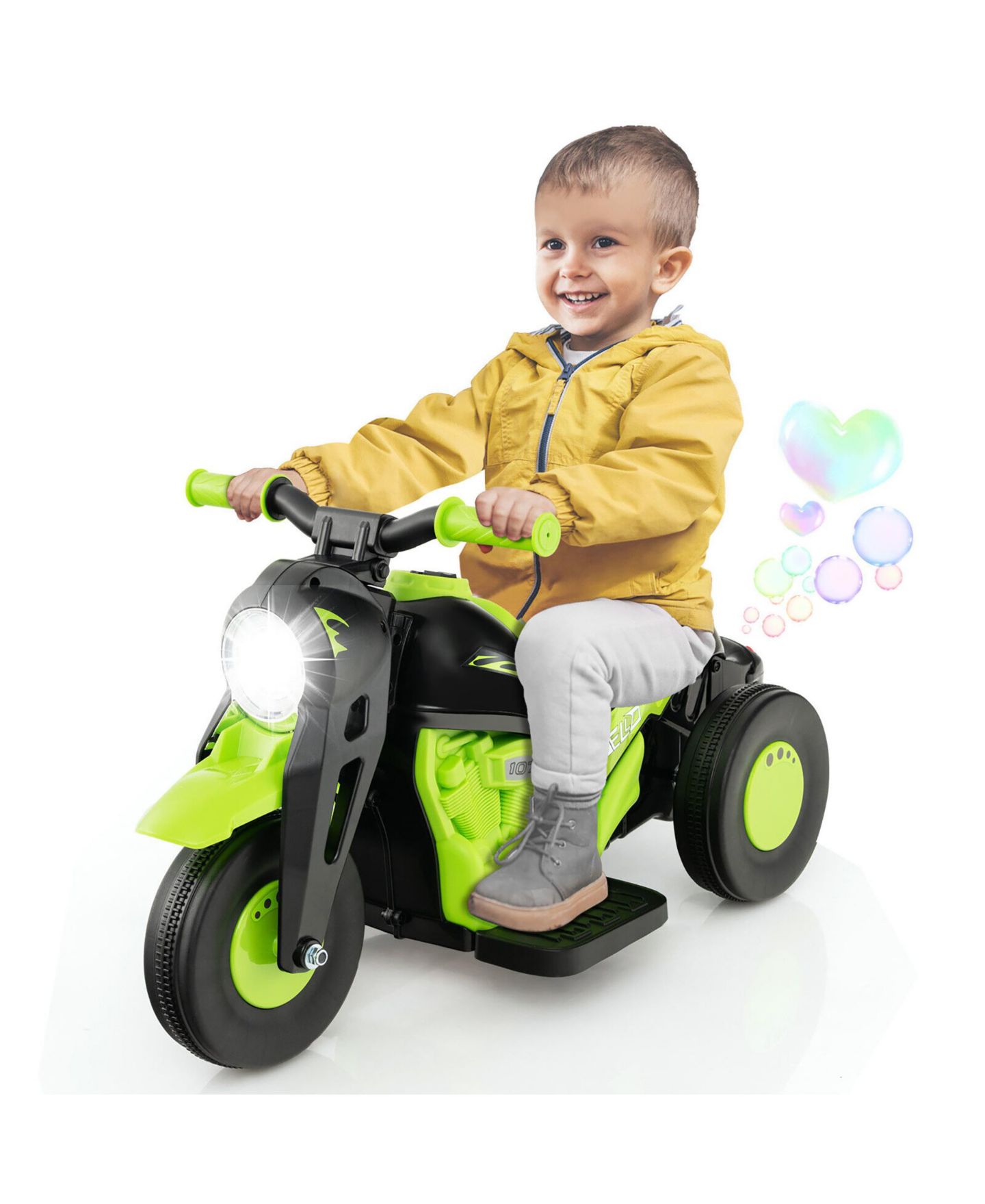 Детская игрушка Gymax 6V Kids Bubble Car Electric Ride-On Motorcycle with LED Headlight & Music, 66 lbs Capacity, Ages 3-7, цвет: Зелёный — фото 10