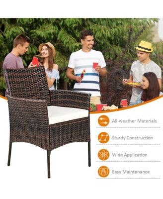 Patio 4PCS Rattan Arm Dining Chair Cushioned Sofa Furniture Brown