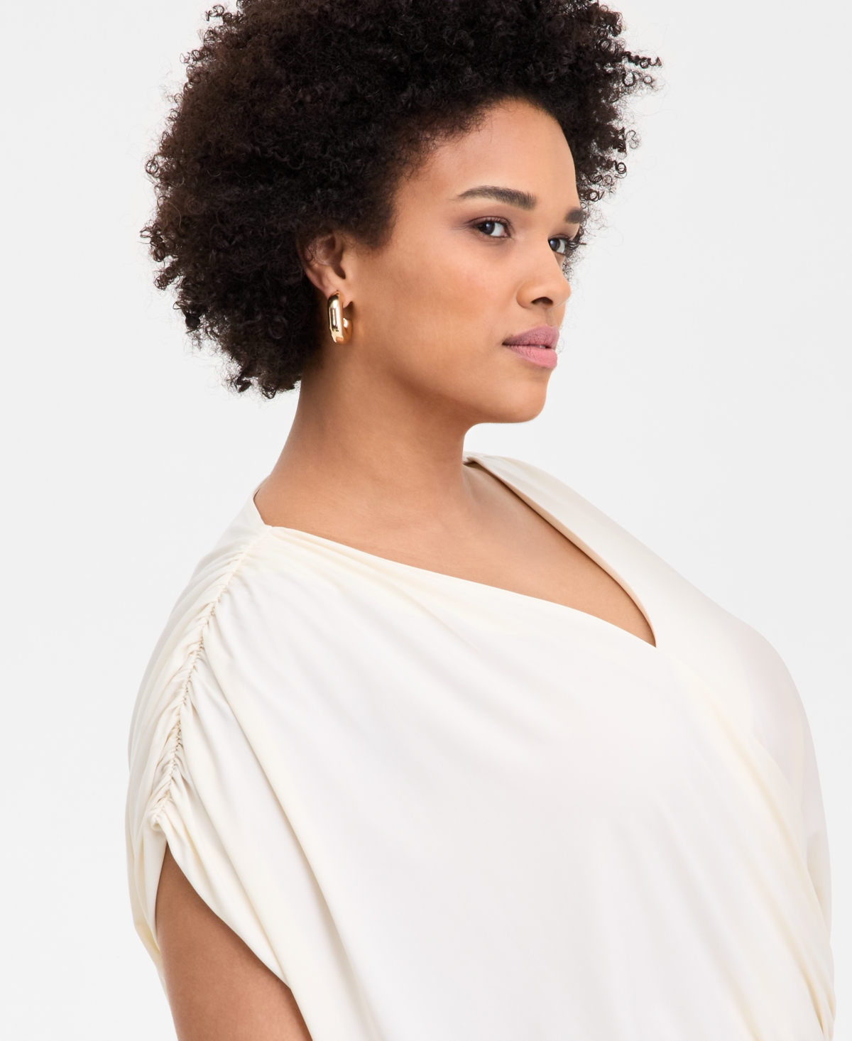 Inc International Concepts Inc Plus Size Printed Ruched Surplice-neck Top, Exclusively At Macy's In Vintage Cream
