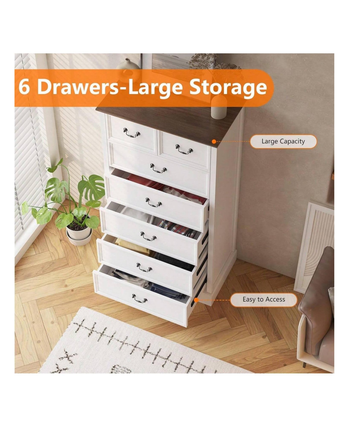 gaomon Rustic Farmhouse 7-Drawer Dresser - Wood Chest Of Drawers Organizer For Bedroom, Living Room, Closet, Children's Room,- Brown