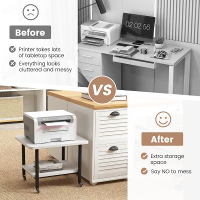 Under Desk Printer Stand with 360° Swivel Casters and Storage Shelves