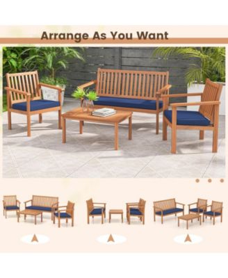 4 Piece Patio Wood Furniture Set Acacia Wood Sofa Set with Loveseat