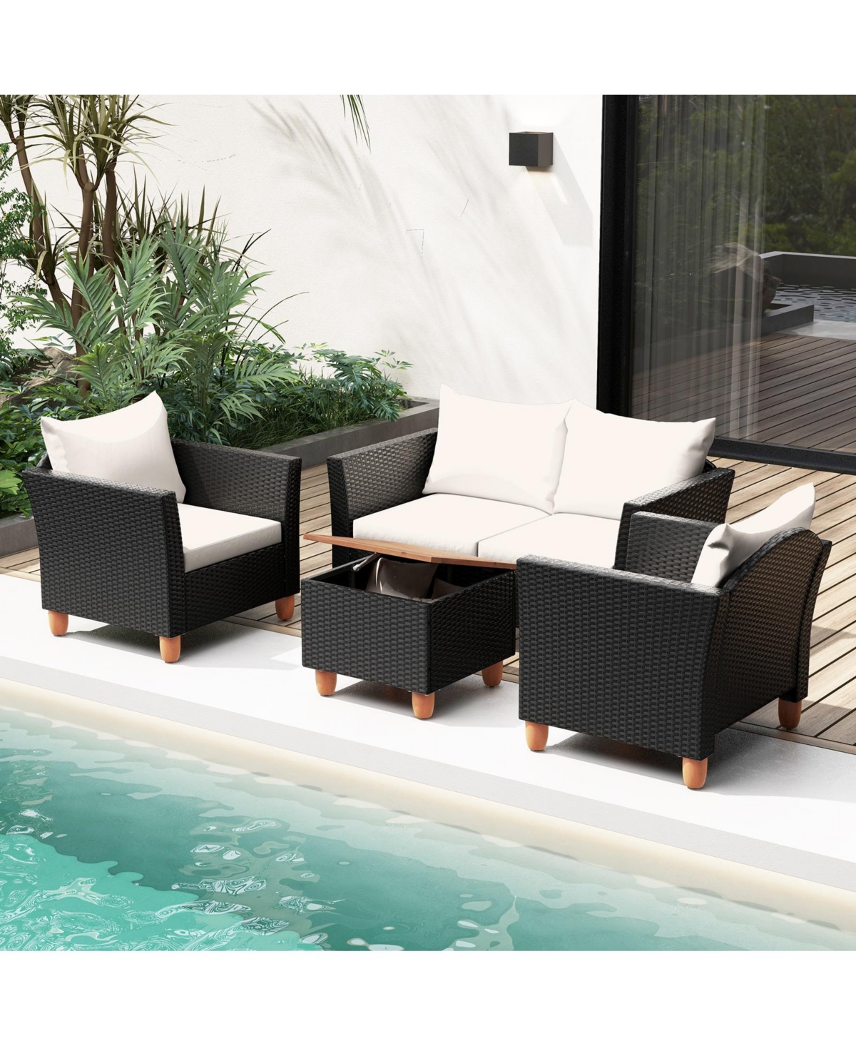 4 Pieces Outdoor Conversation Set with Storage Coffee Table