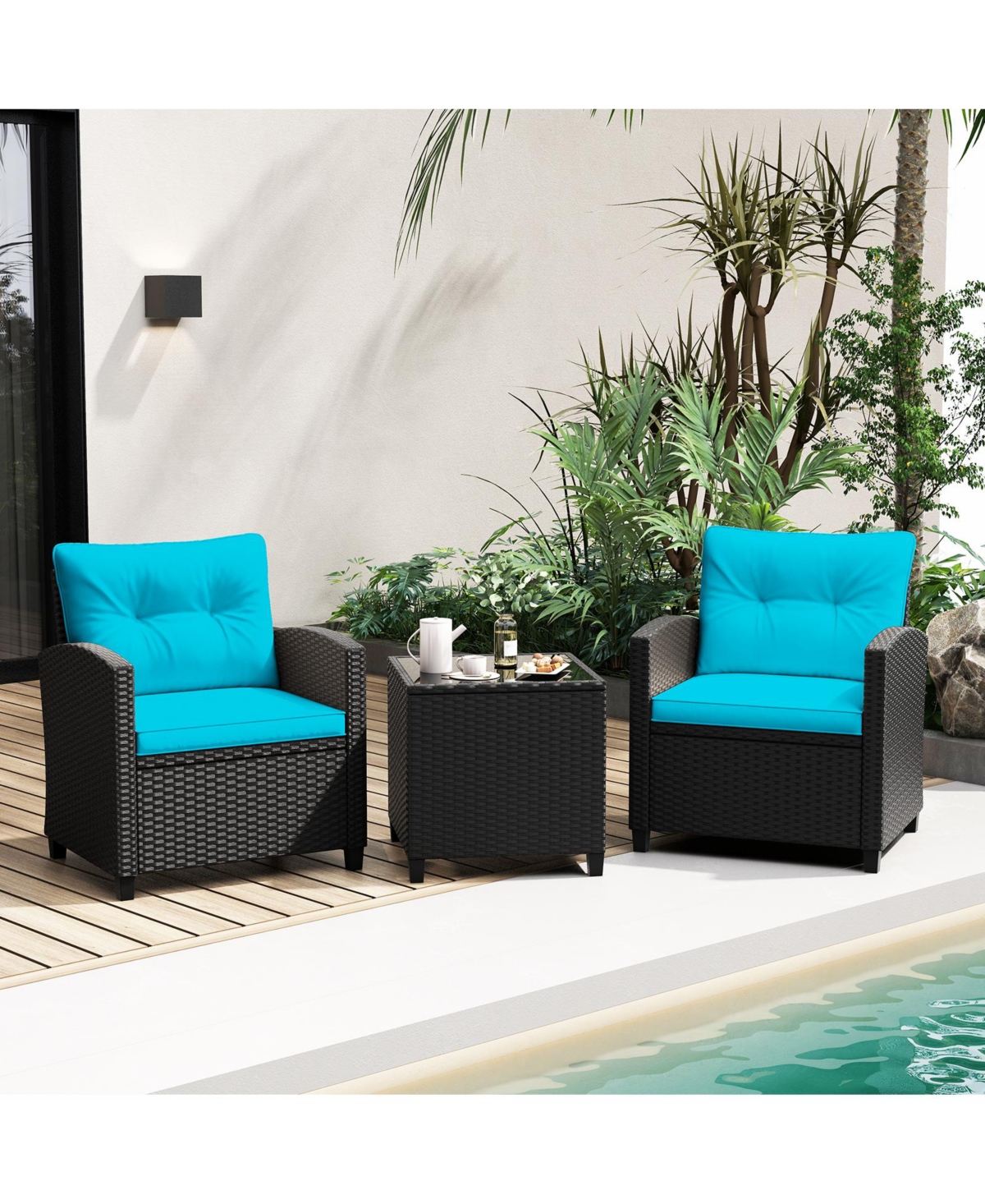 Gouun 3 Pieces Patio Furniture Set with Tempered Glass Table