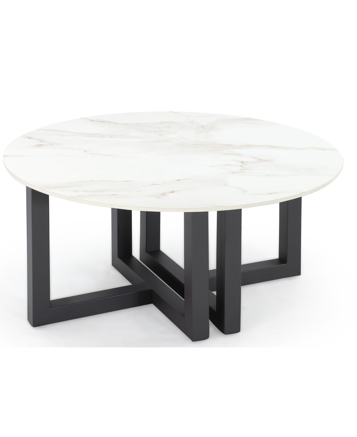 Macy's Emila 38" Round Sintered Stone Mix And Match Coffee Table In White Sintered Stone,gunmetal