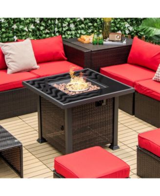 32 Inch Square Propane Fire Pit Table with Lava Rocks Cover