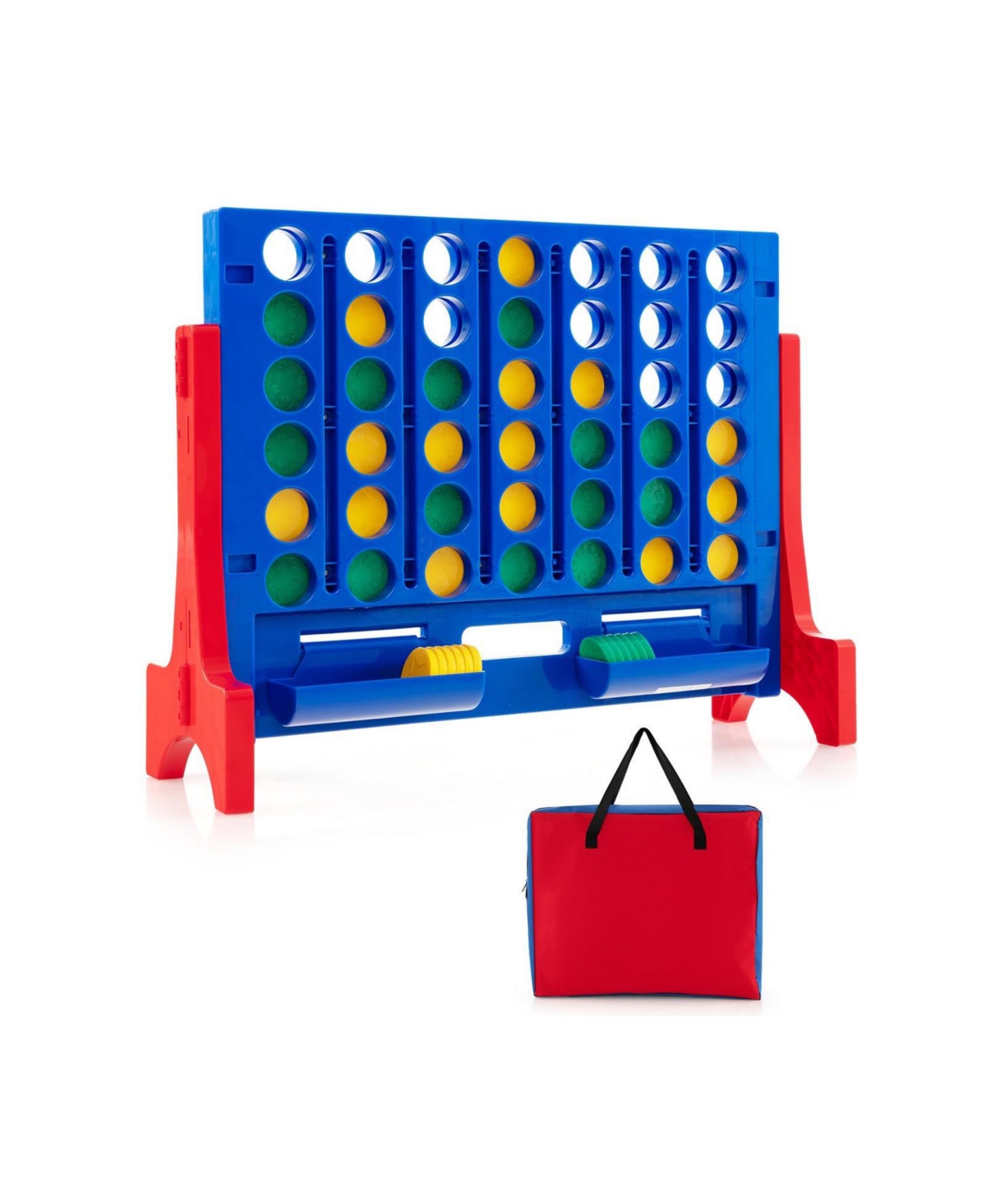 Jumbo 4-to-Score Connect Game Set with Carrying Bag and 42 Coins - Red
