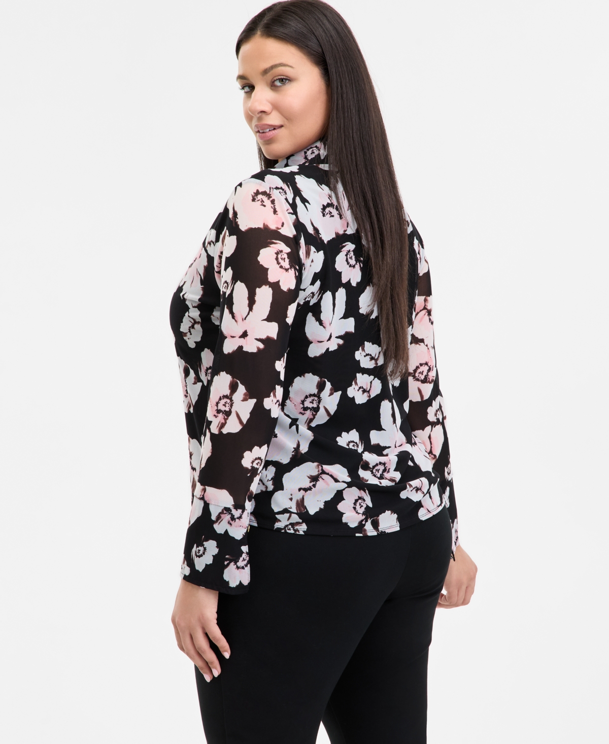 Inc International Concepts Inc Plus Size Printed Johnny Collar Knit Top, Exclusively At Macy's In Rav Blooms
