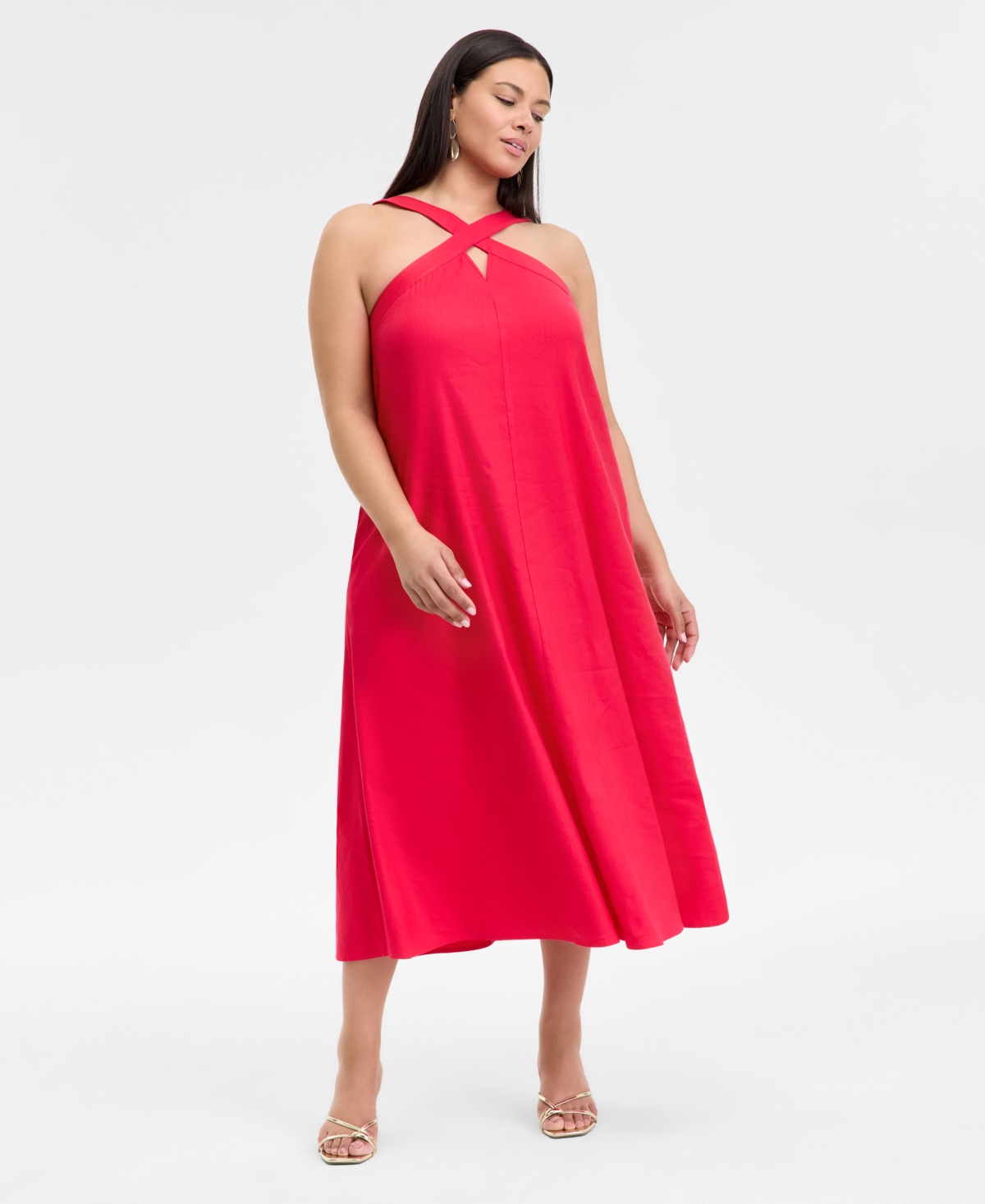 Inc International Concepts Petite Linen-blend Halter Maxi Dress, Exclusively At Macy's In Red