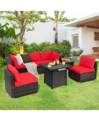 7 Pieces Patio Furniture Set with 28 Inches 50000 BTU Propane Gas Fire Pit Table