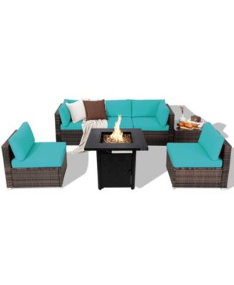 7 Pieces Patio Furniture Set with 28 Inches 50000 BTU Propane Gas Fire Pit Table