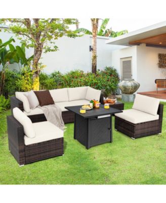 7 Pieces Patio Furniture Set with 28 Inches 50000 BTU Propane Gas Fire Pit Table