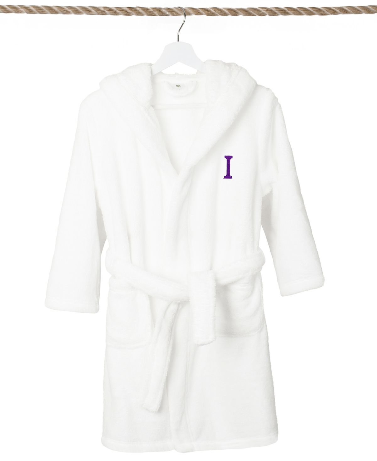 Linum Home Personalized Kids Super Plush Hooded Bathrobe In White,purple I