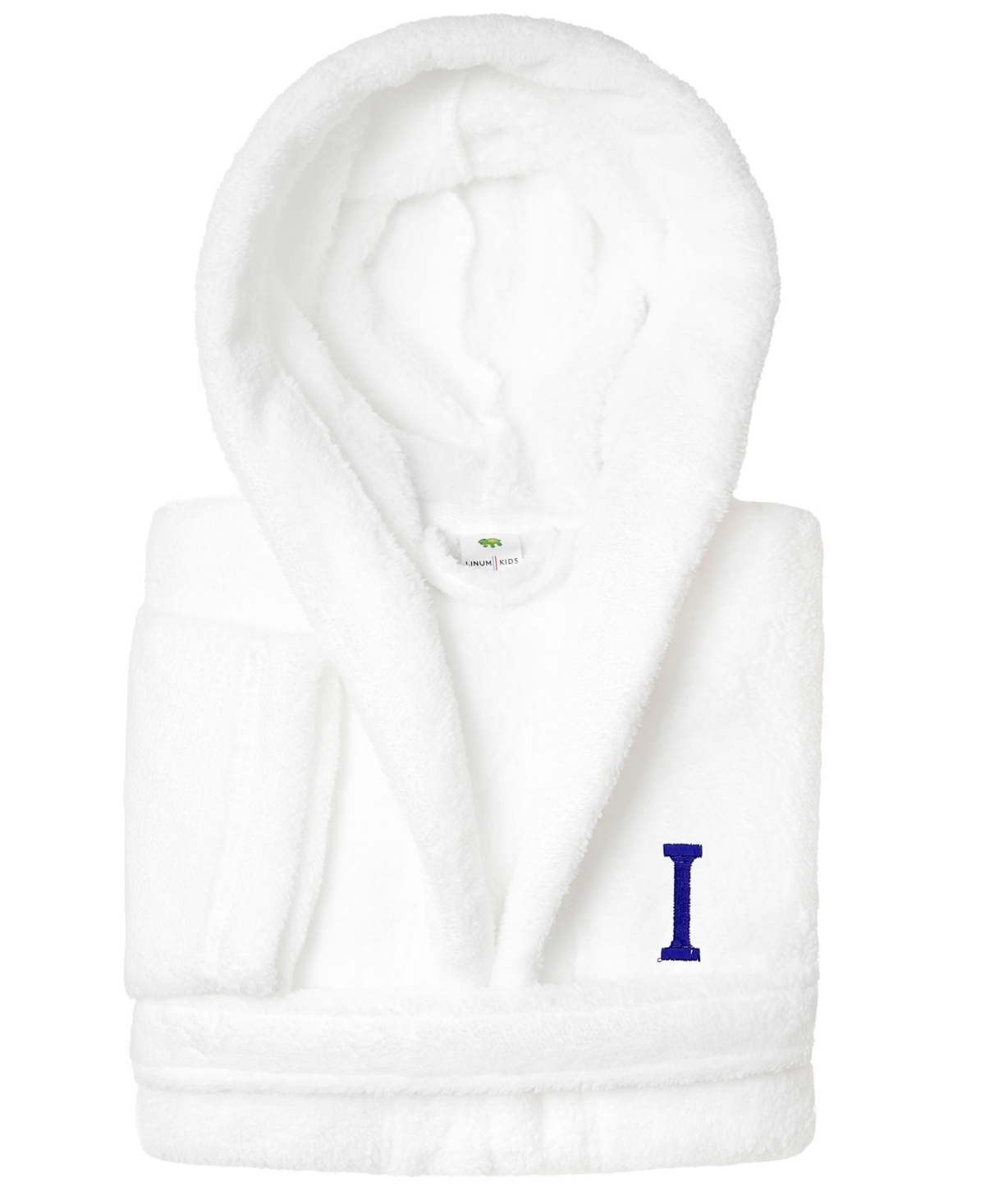Linum Home Personalized Kids Super Plush Hooded Bathrobe In White,navy I
