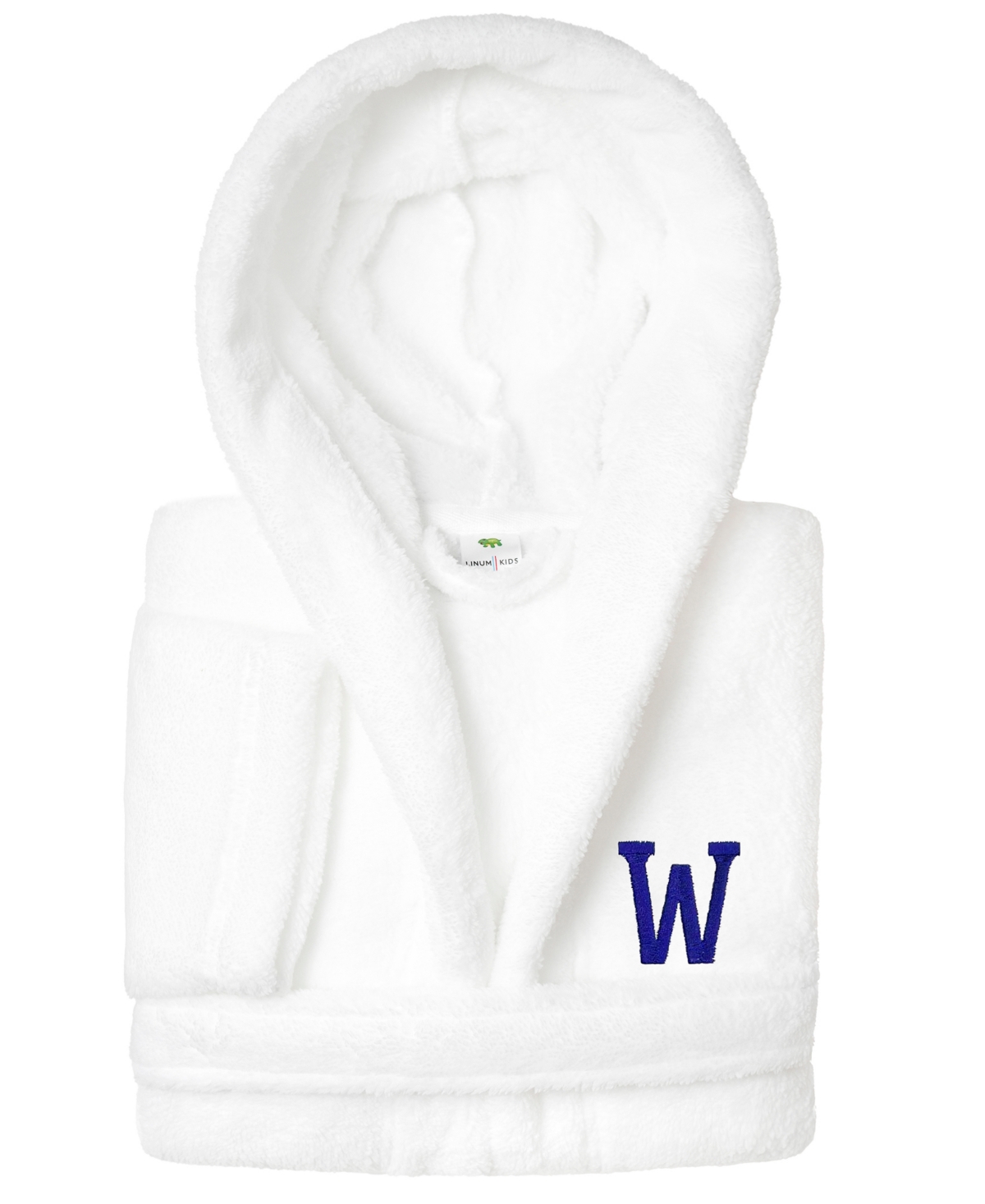Shop Linum Home Personalized Kids Super Plush Hooded Bathrobe In White,navy W