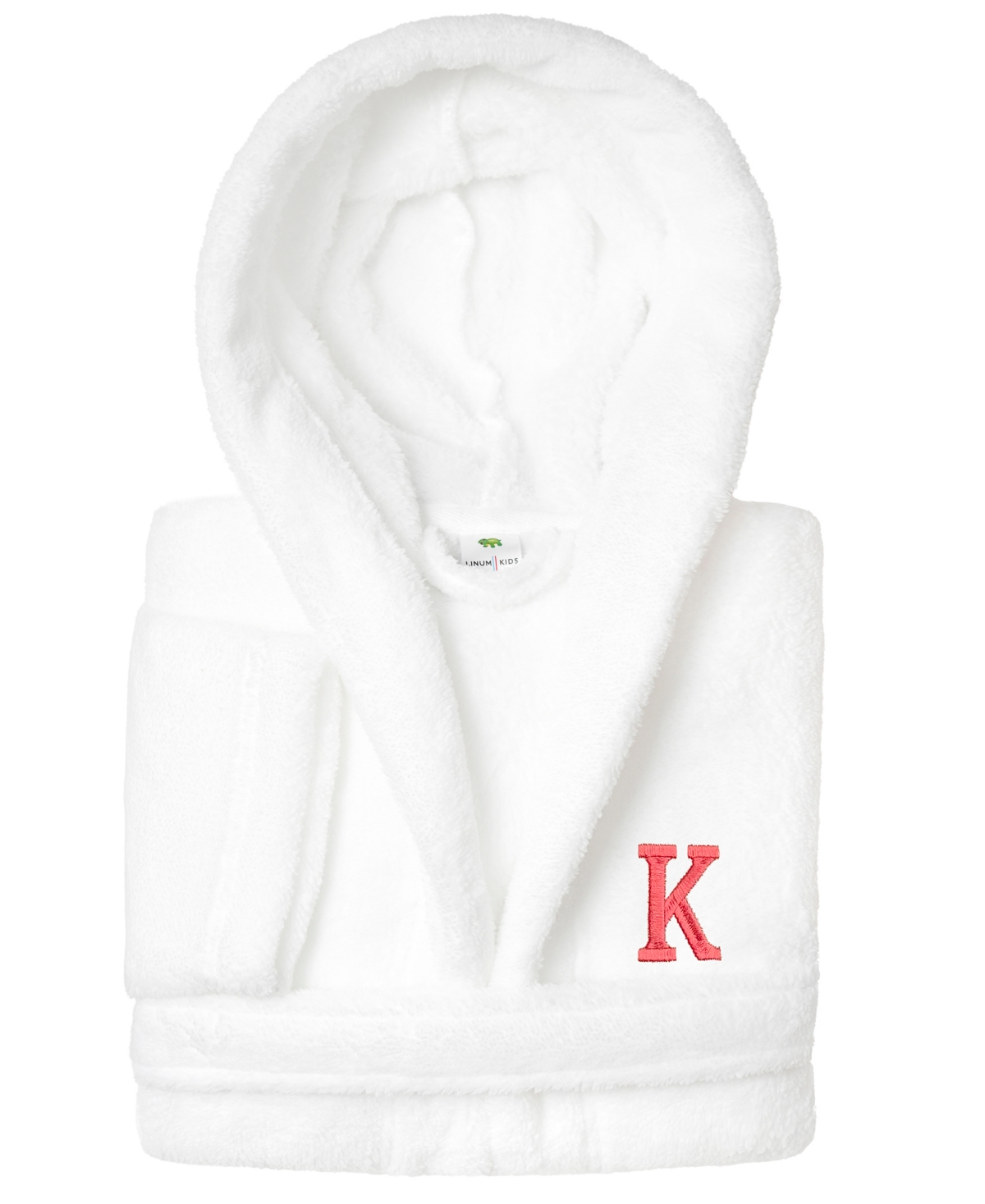 Linum Home Personalized Kids Super Plush Hooded Bathrobe In White,pink K