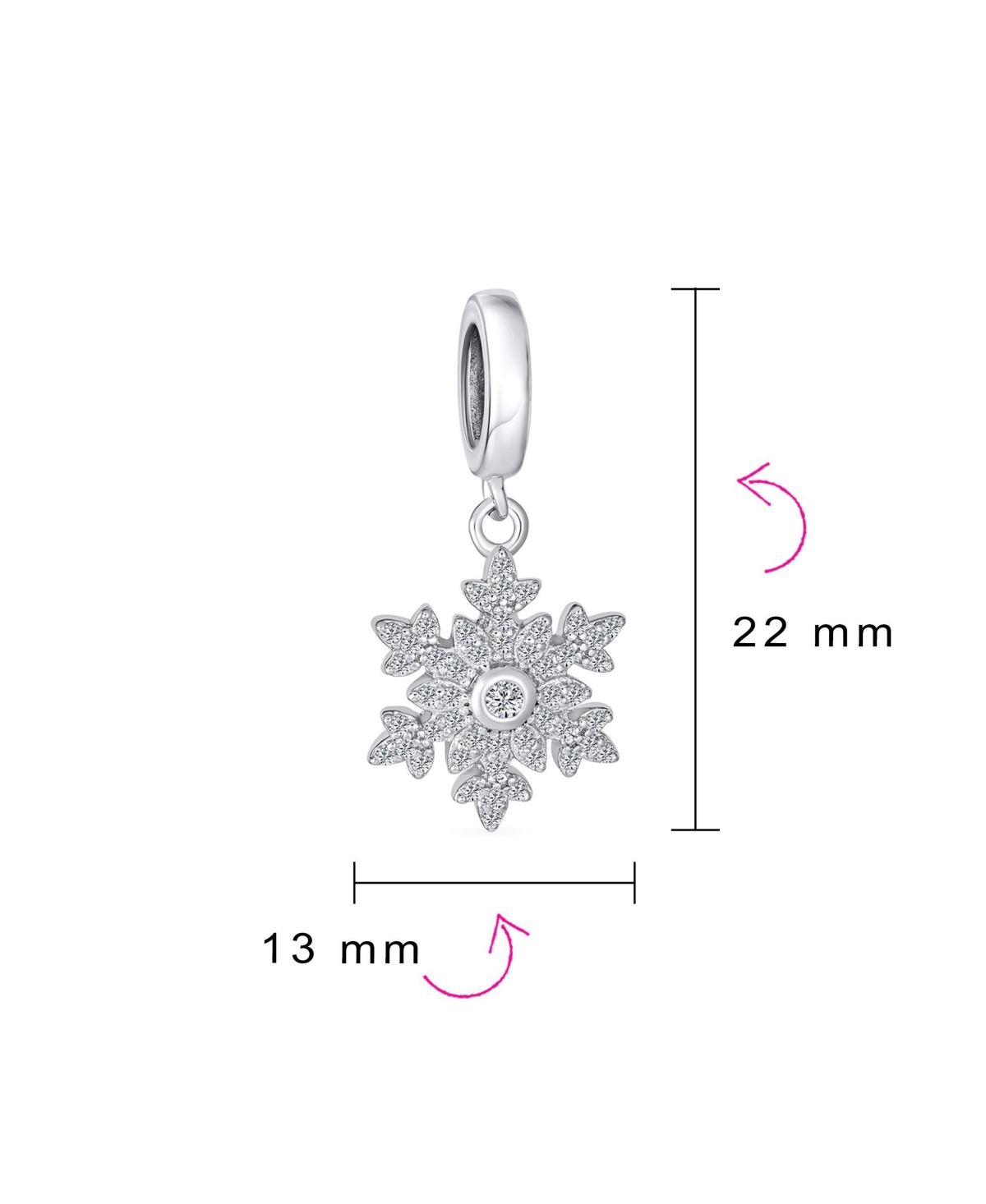 Bling Jewelry Christmas Dangle Snowflake Bead Charm .925 Sterling Silver