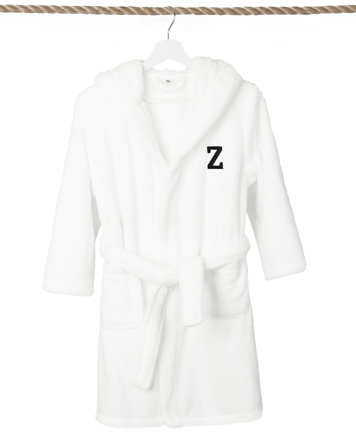 Linum Home Personalized Kids Super Plush Hooded Bathrobe In White,black Z