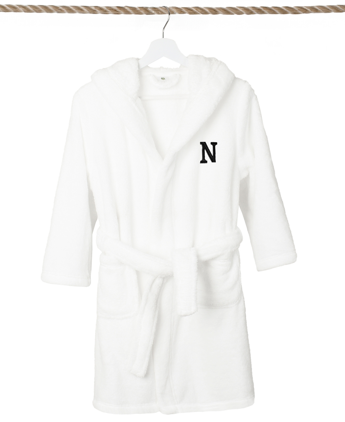 Linum Home Personalized Kids Super Plush Hooded Bathrobe In White,black N