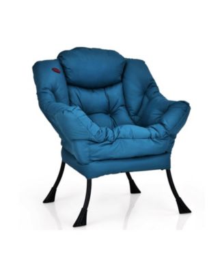 Modern Polyester Fabric Lazy Chair with Steel Frame and Side Pocket