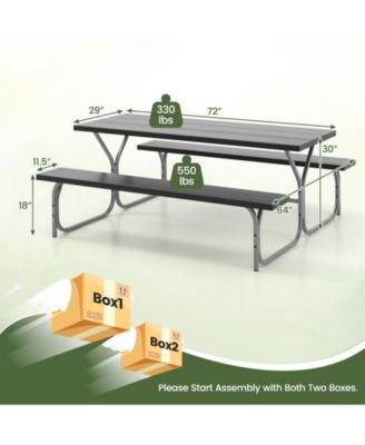 6 Feet Picnic Table Bench Set with HDPE Tabletop for 8 Person