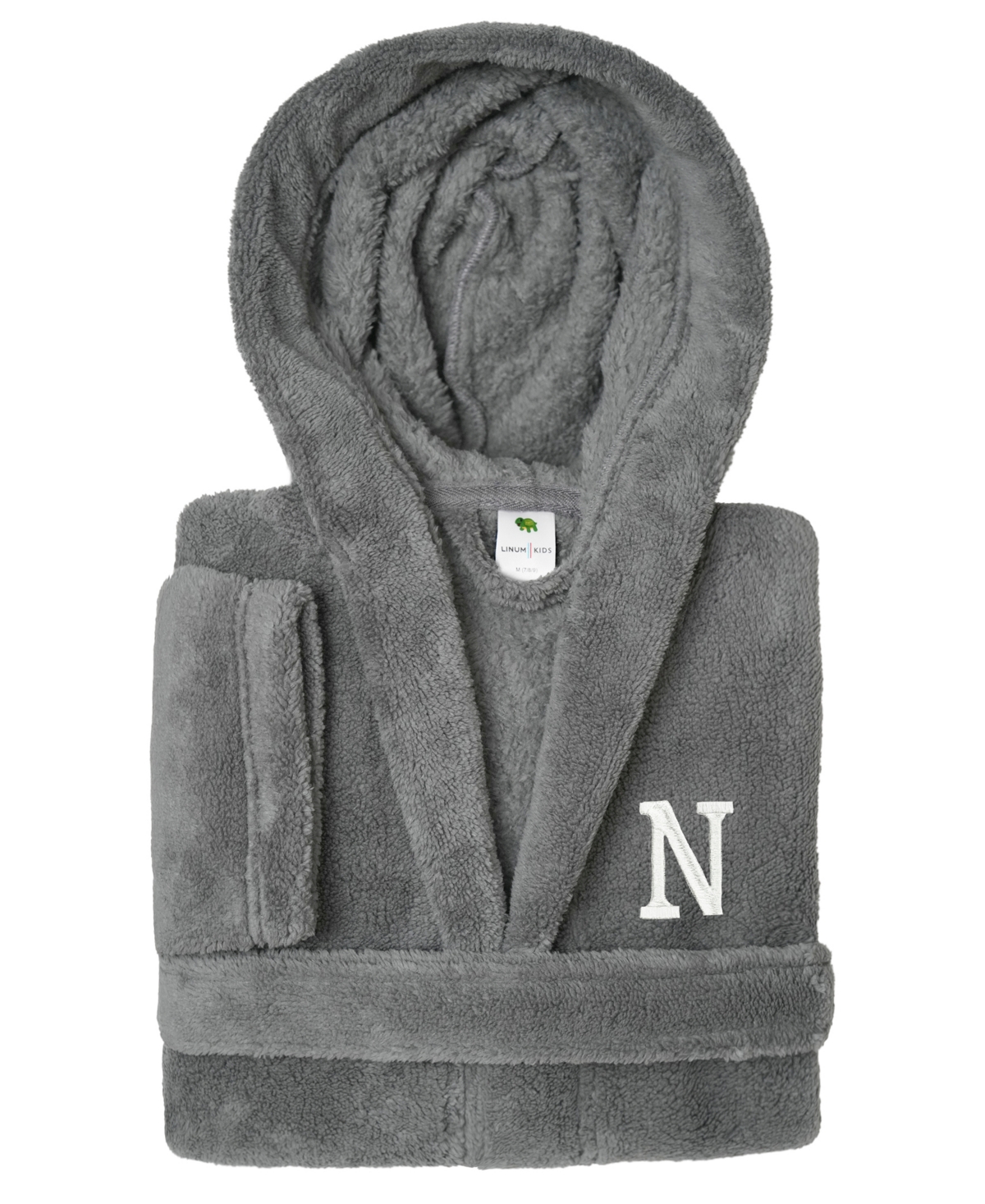 Linum Home Personalized Kids Super Plush Hooded Bathrobe In Grey,white N