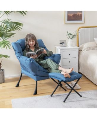 Modern Accent Sofa Chair with Folding Footrest and Side Pocket