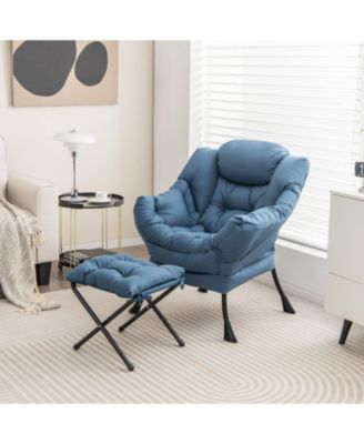 Modern Accent Sofa Chair with Folding Footrest and Side Pocket