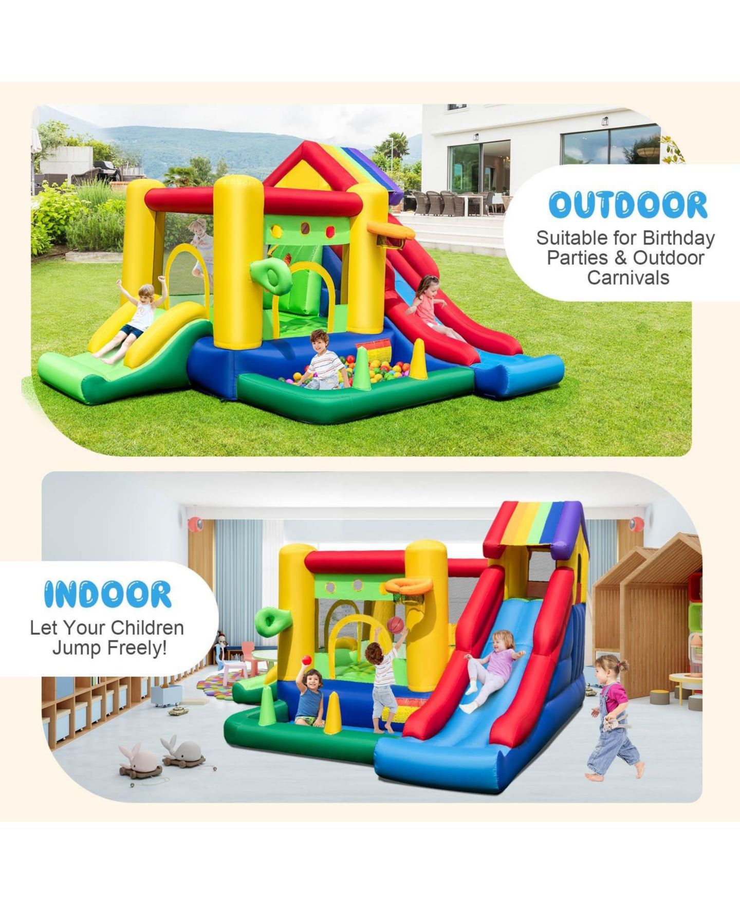 Детские игрушки GOUUN Inflatable Bounce Castle with Double Slides and 735W Blower, цвет: Жёлтый — фото 9