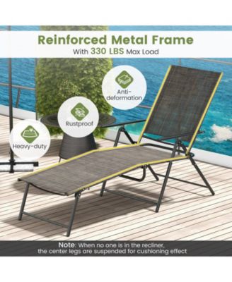 2 Piece Patio Folding Chaise Lounge Chairs Recliner with 6-Level Backrest