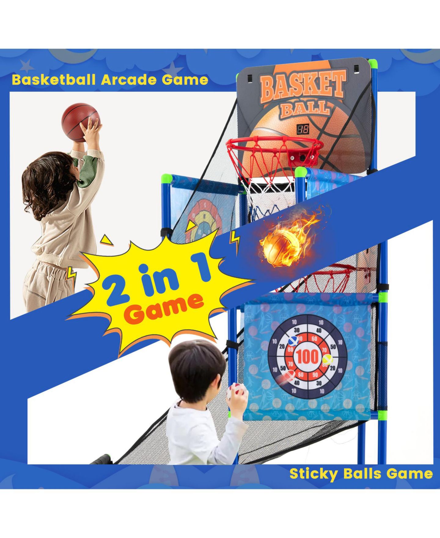 Детская игрушка GOUUN Electronic Scorer 2-In-1 Basketball Arcade Game, цвет: Синий — фото 8