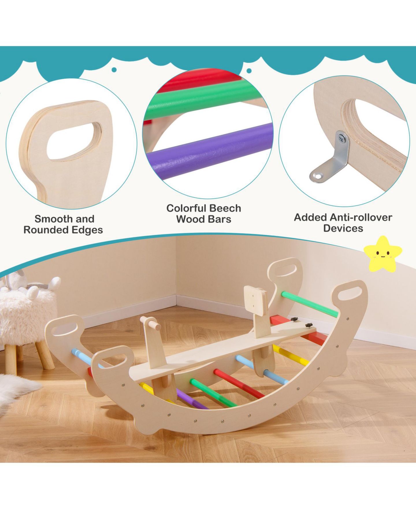 Детская игрушка GOUUN 4-in-1 Multifunctional Wooden Climbing Toy, Ages 1-5, цвет: Натуральный — фото 9
