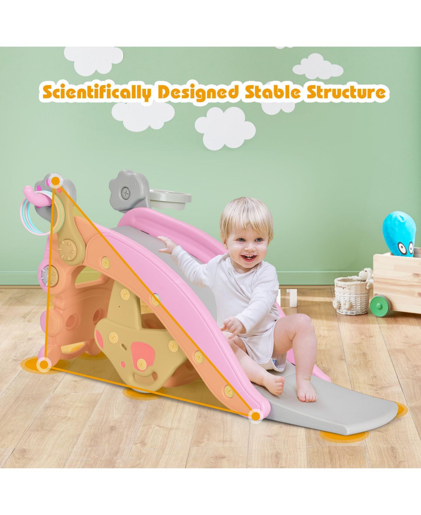 Детские игрушки GOUUN 4-in-1 Penguin Rocking Horse and Slide Set, Ages 1-5, цвет: Розовый — фото 7