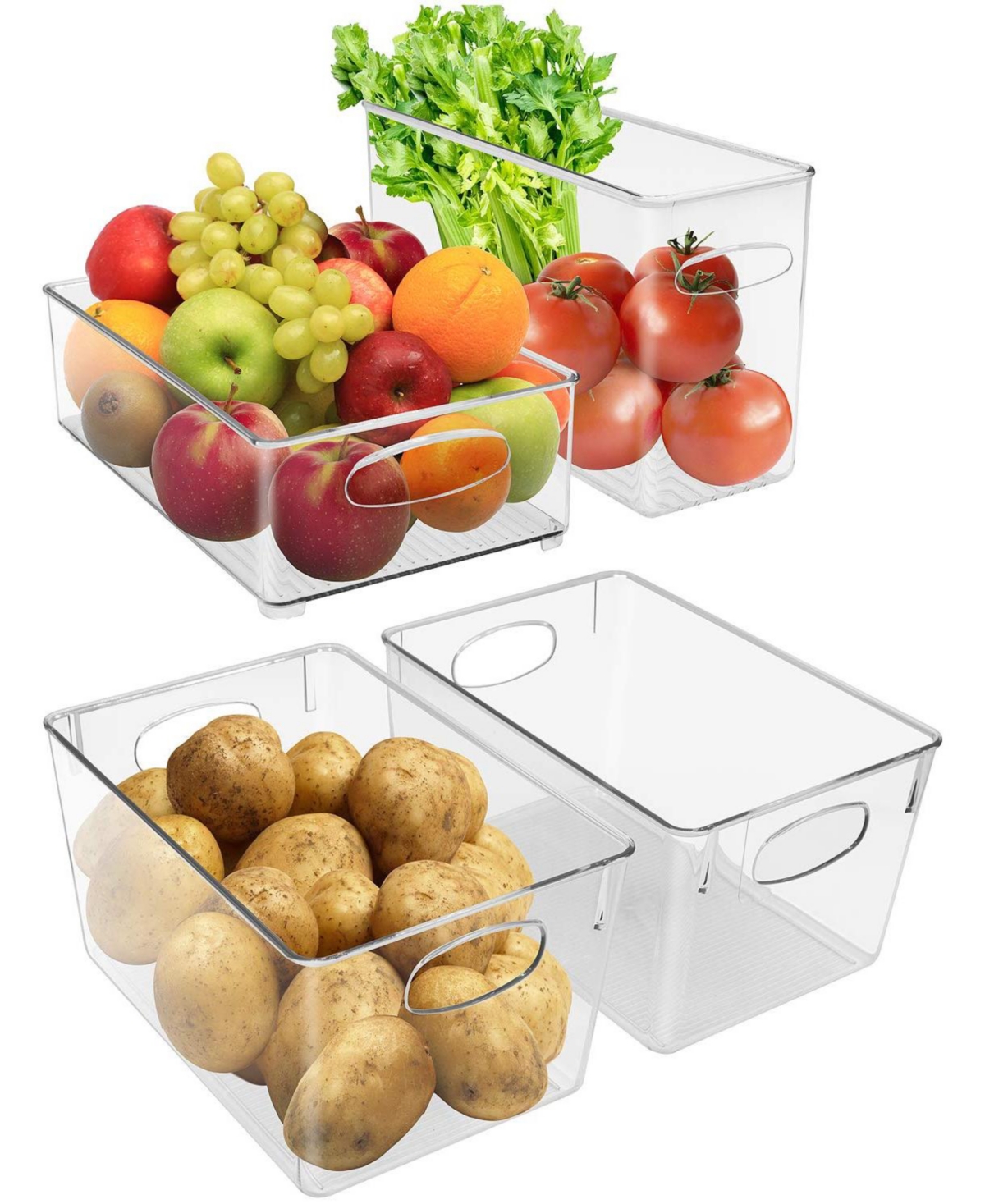 4-Piece Clear Plastic Container Bins