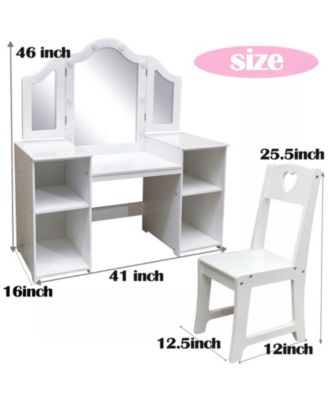 Kids Vanity Table, Girls Vanity Withtouch Light Detachable Tri-Folding Mirror