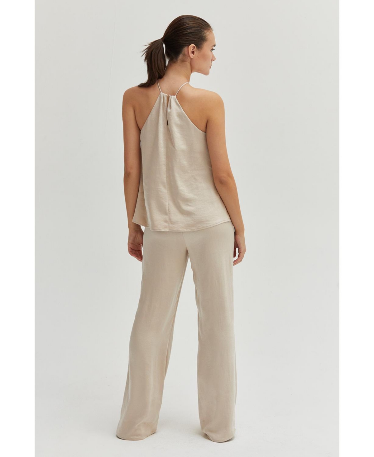 Crescent Women's Piper Pull-On Satin Trousers - Light biege + cream