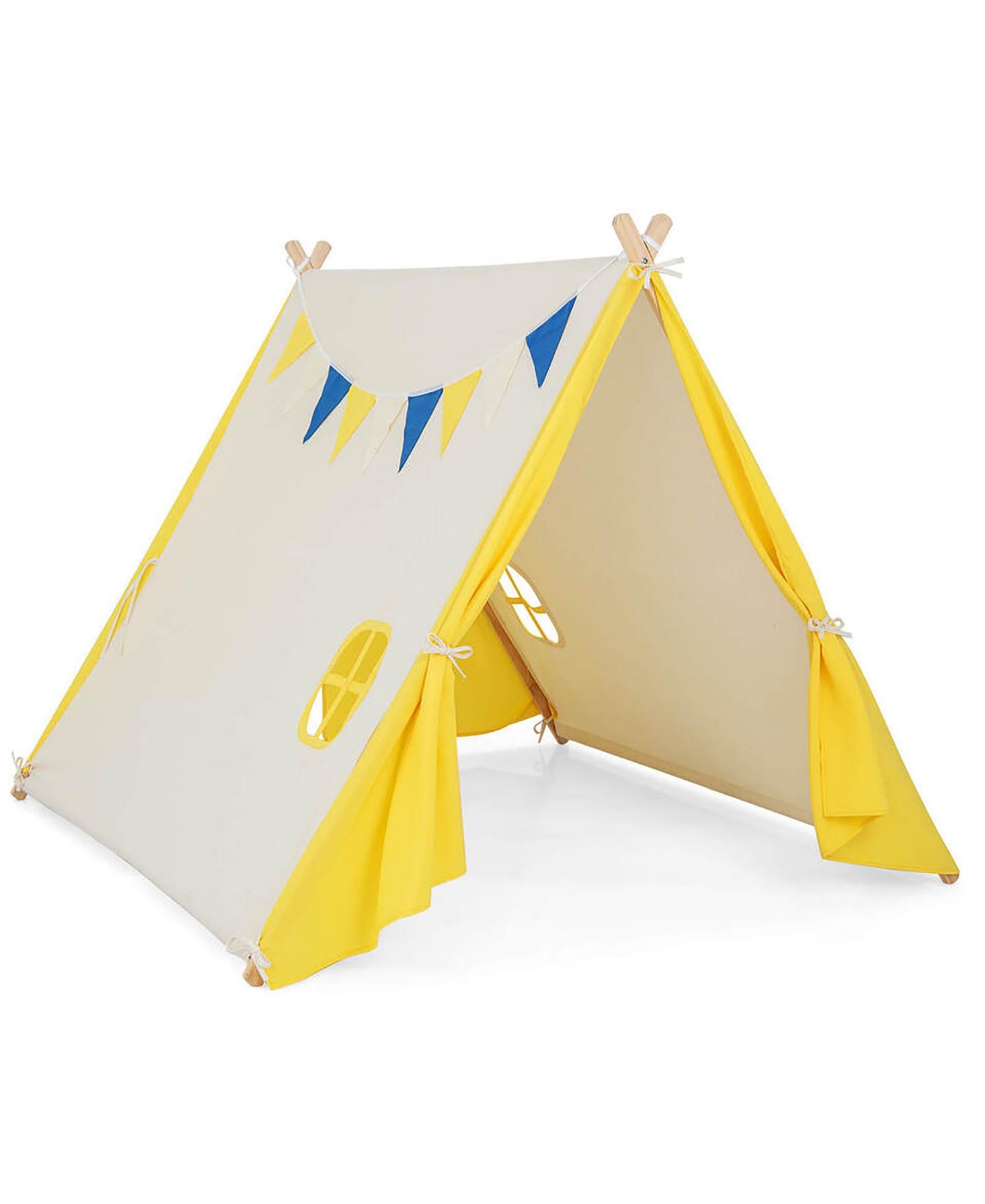 Детская игрушка Gymax Triangular Kids Play Tent with Solid Wood Frame, Ages 3+, цвет: Жёлтый — фото 8