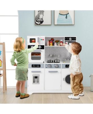 ids Play Kitchen Toy Set w/ Water Dispenser Sink Faucet Microwave Oven Utensils