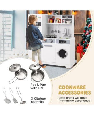 ids Play Kitchen Toy Set w/ Water Dispenser Sink Faucet Microwave Oven Utensils