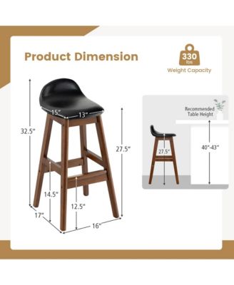 Set of 4 Upholstered PU Leather Barstools 27.5'' Wooden Dining Chairs Black & Brown