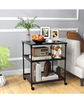 3 Tier Printer Stand Rolling Fax Cart with Adjustable Shelf and Swivel Wheels
