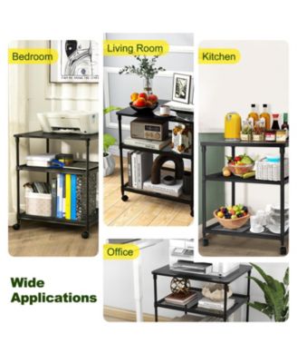 3 Tier Printer Stand Rolling Fax Cart with Adjustable Shelf and Swivel Wheels