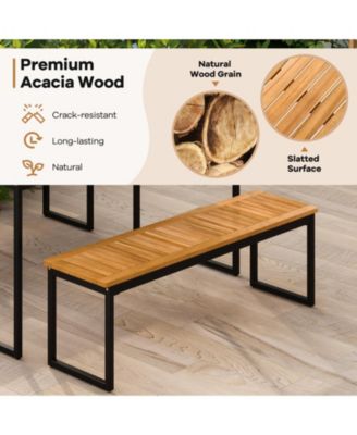 Patio Dining Bench Backless with Slatted Seat and Metal Legs